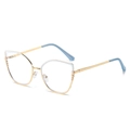Monture de lunettes œil-de-chat dorée en acier inoxydable avec détails en perles pour femme - Monture or blanc (13 % TVA incluse) / Verres transparents