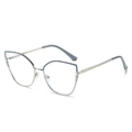 Lunettes œil de chat chic en argent pour femmes avec perles et verres anti-lumière bleue - Monture bleu argent (13 % TVA incluse) / Verres transparents