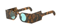 Gafas de sol cuadradas de carey con lentes redondas azules y patillas onduladas - Montura de Leopardo Lentes Verdes