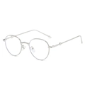 Minimalist silver oval metal frame sunglasses with textured temples and clear lenses - Regular / Regular Silver Frame Clear Lenses (Incl. 13% VAT Invoice)