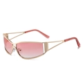 Y2K sporty hollow metal sunglasses with pink gradient lenses shown at a 45-degree angle - Regular / Regular (Inc. 13% VAT) Gold Frame Gradient Pink Lenses