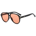 Classic double-bridge pilot sunglasses with black frame and orange lenses in 45-degree view - Black Frame Tea Lens