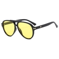 Classic pilot sunglasses with yellow lenses, double bridge frame and gold metal accents - Black Frame Yellow Lens