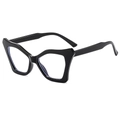 Occhiali da vista cat-eye neri oversize con lenti anti-luce blu, vista laterale a 45 gradi - Montatura nero lucido / Lente trasparente anti-luce blu