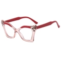 Occhiali cat-eye rosa oversize con dettagli leopardati e stanghette rosse su bianco - Rosa Trasparente / Lente trasparente anti-luce blu