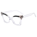 Oversized cat-eye glasses frame in transparent plastic with black leopard print accents - Transparent White / Anti-Blue Light Clear Lens
