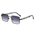Square black metal frame sunglasses with gradient lenses and woven texture temples - Black Frame Gradient Grey