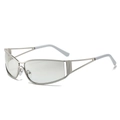 Y2K futuristic silver hollow sunglasses with transparent grey lenses for women - Silver Frame Light Mercury Lens