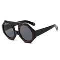 Retro geometric double-bridge sunglasses in glossy black frame with red ring detail - Regular / Black Frame Grey Lens