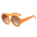 Modern oversized octagonal orange sunglasses with brown gradient lenses on white background - Regular / Orange Frame Double Brown Lens