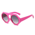 Retro bright pink oversized geometric sunglasses with gray gradient lenses and thick frame - Regular / Rose Red Frame Gradient Grey Lens