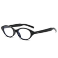 Occhiali ovali neri anti luce blu con stanghette larghe da donna su sfondo bianco neutro - Montatura nero lucido / Lente Chiara (Anti-Luce Blu)