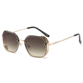 Retro oversized hexagonal sunglasses with gold metal frame and brown gradient lenses - Gold Frame Gradient Tea Lens