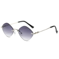 Stylish rimless diamond-shaped sunglasses with purple gradient lenses and silver arms - Silver Frame Gradient Gray Lens