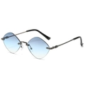 Occhiali da sole a rombo senza montatura con lenti blu sfumate e aste in metallo - Montatura Gunmetal Lente Blu Sfumata