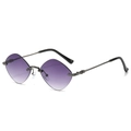 Occhiali da sole a giorno a forma di diamante con lenti viola sfumate e aste in metallo - Montatura Gunmetal Lente Grigia Sfumata