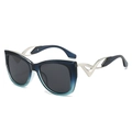 Chic cat eye sunglasses featuring blue gradient frames and silver hollow curved temples - Regular / Regular (Incl. 13% VAT) Blue Frame Grey Lenses