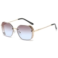 Polygon gold metal sunglasses with pink to blue gradient lenses and embossed temples - Gold Frame Tea Blue Lens