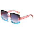 Lunettes de soleil carrées surdimensionnées avec monture dégradée tricolore et verres violets - Standard / Monture Rose Bleue Verres Doubles Gris