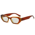 Stylish amber translucent polygonal sunglasses with retro resin frame and clear lenses - Tea Frame Light Grey Lens