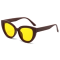 Retro cat-eye sunglasses with burgundy frames and vibrant yellow lenses in a 45-degree view - Regular / Regular (Incl. 13% VAT) Wine Red Frame Yellow Lenses