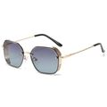Hexagonal vintage sunglasses with blue gradient lenses and carved gold metal temples - Gold Frame Grey Blue Lens