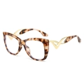 Cat eye sunglasses in tortoiseshell with golden V-shaped hollow metal temples - Regular / Standard Milky Tortoise Frame with Clear Lenses