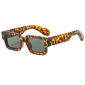 Retro thick frame rectangle sunglasses in tortoiseshell texture with silver rivets - Regular / Leopard Frame Dark Green Lens