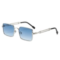Square silver metal sunglasses with blue gradient lenses and chain-link temples - Regular / Regular (Incl. 13% VAT) Silver Frame with Gradient Blue Lenses