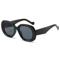 Fashionable black oval thick frame sunglasses with dark grey lenses in a minimalist style - Black Frame Grey Lens