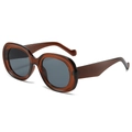 Classic oval oversized sunglasses with a retro brown translucent frame and dark grey lenses - Tea Frame Grey Lens