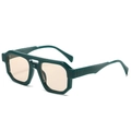 Occhiali da sole retrò oversize con montatura verde scuro e lenti gialle su fondo bianco - Montatura Verde Lente Champagne