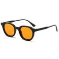 Retro oval sunglasses with thick black frame and vibrant orange tinted lenses - Black Frame Orange Lens