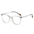 Lightweight transparent polygon TR90 eyeglass frame with silver titanium temples - Transparent Green Frame Silver Temples