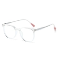 Transparent TR90 irregular frame glasses with silver titanium temples and pink ear tips - Transparent Silver