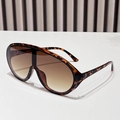 Oversized tortoise shell shield sunglasses with brown gradient lenses in a 45-degree view - Leopard Frame Gradient Brown Lens