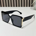 Retro square sunglasses with thick black frames and stylish gold metal accents - Black Frame Grey Lens