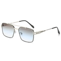 Vintage silver metal square sunglasses with blue-grey gradient lenses and double bridge - Silver Frame Light Grey Blue