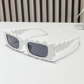 Chic white wavy frame sunglasses with dark grey lenses and irregular jagged design - White Frame Gray Lens