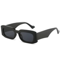 Retro square thick frame sunglasses in glossy black finish with wide temples - Regular / Black Frame Grey Lens