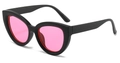 Occhiali da sole cat eye neri con bordo interno rosso e lenti rosa traslucide - Regolare / Montatura nera lenti viola