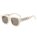 Fashionable oversized square sunglasses with cream frame and silver metal chain temples - Beige Frame Light Tea Lens