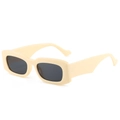 Retro rectangle beige sunglasses with dark grey lenses in a minimalist fashion style - Regular / Cream White Frame Gray Lens