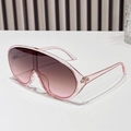 Pink gradient oversized shield sunglasses with transparent pink frame for fashion eyewear - Pink Frame Brown Pink Lens
