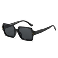Retro square frame sunglasses in black with grey lenses and gold metal accents - Regular / Black Frame Grey Lens