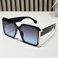 Retro square sunglasses with black frames, blue gradient lenses and gold corner accents - Black Frame Grey Blue Lens
