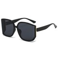Fashion oversized square sunglasses with black frame and gold metal temple accents - Black Frame Grey Lens