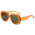 Retro oval sunglasses with thick translucent orange frames and dark green lenses - Orange Frame Dark Green Lens