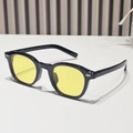 Retro black frame oval sunglasses with yellow transparent lenses and silver side accents - Black Frame Yellow Lens