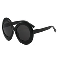 Oversized oval sunglasses in glossy black finish with a retro alien silhouette - Black Frame Grey Lens